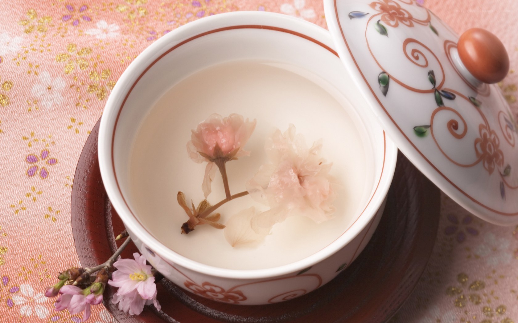 Cherry blossom tea in a ceramic cup