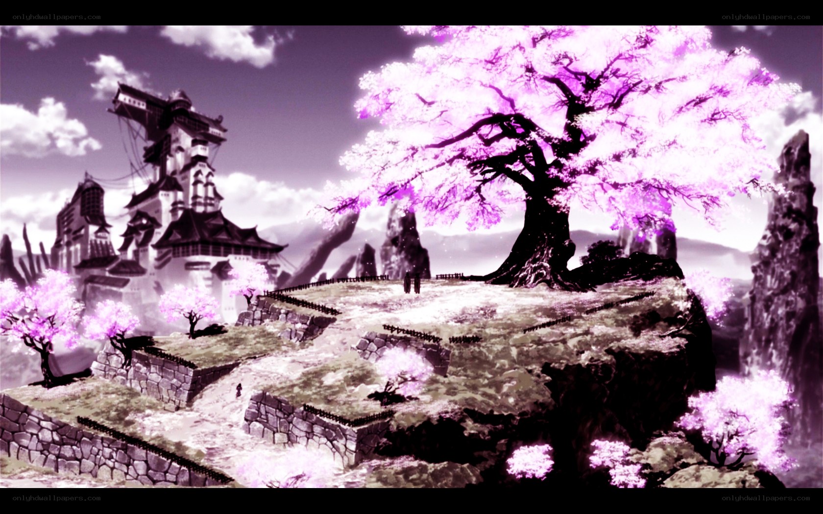 Cherry blossom temple landscape