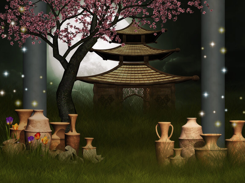 Cherry Blossom Tree and Pagoda