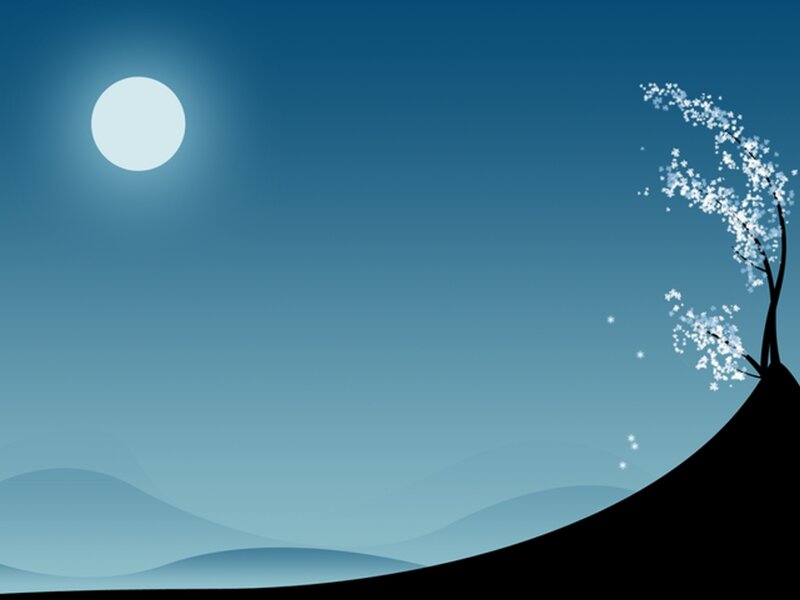 Cherry Blossom Tree at Night — Blue, Serene