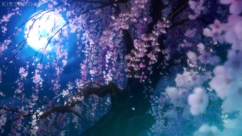 Cherry Blossom Tree — Blue, Serene, Night, Anime