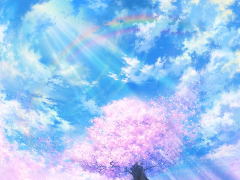 Cherry Blossom Tree — Blue, Serene, Spring, Digital Art, Sky