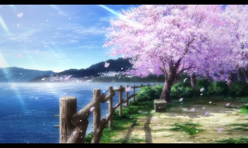 Cherry Blossom Tree by Lake — Blue, Serene, Spring