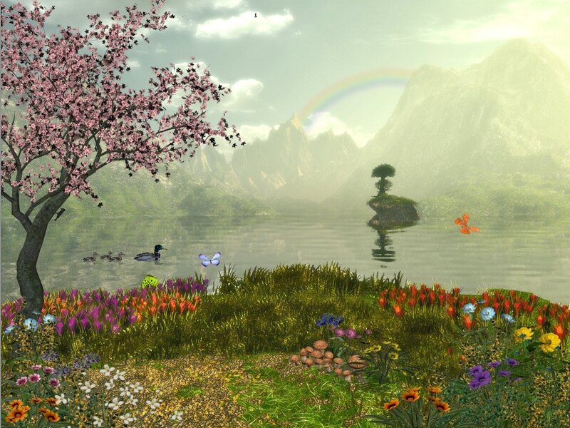 Cherry Blossom Tree by Lake