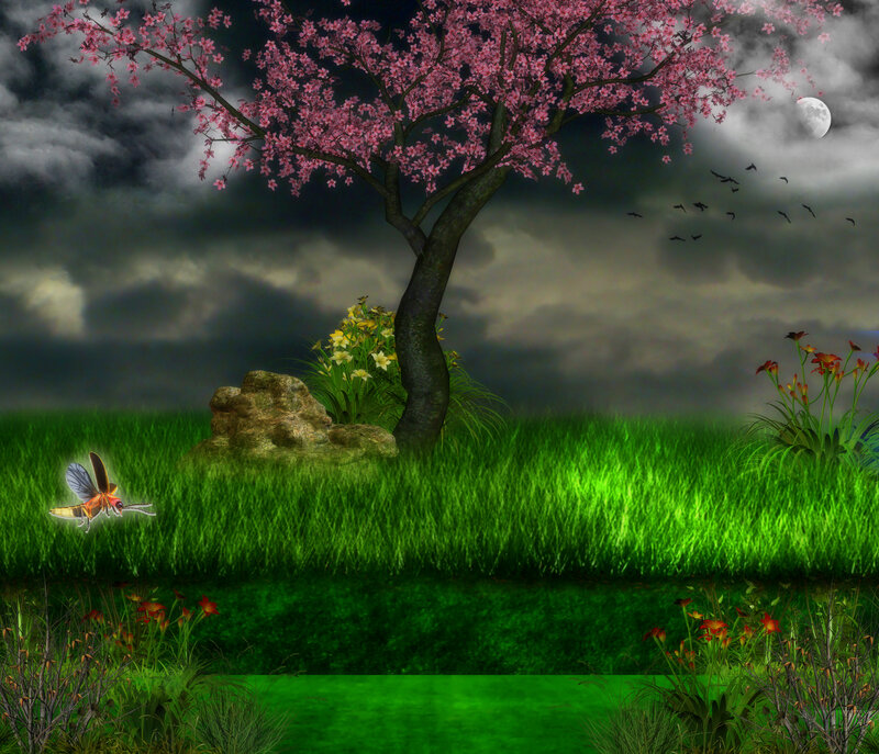 Cherry Blossom Tree — Green, Dramatic