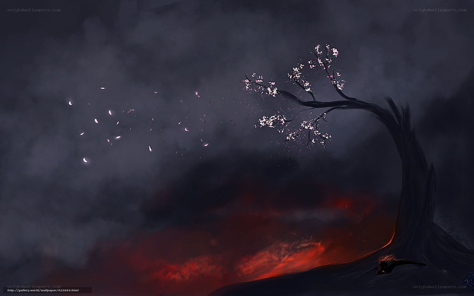 Cherry Blossom Tree in a Volcanic Landscape