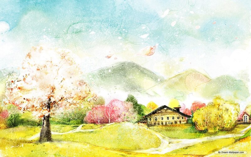 Cherry Blossom Tree Landscape — Green