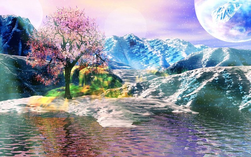 Cherry blossom tree on alien planet