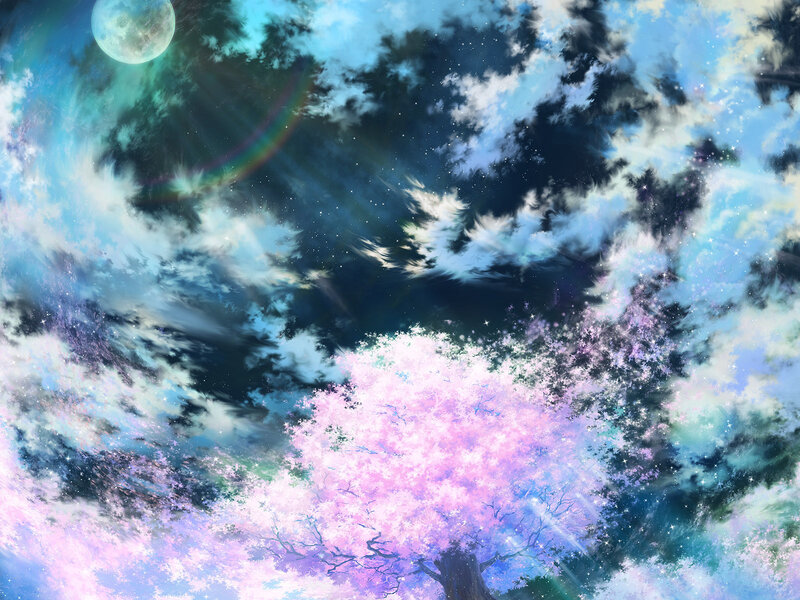 Cherry Blossom Tree — Pink, Dreamy, Night, Digital Art