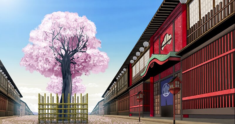 Cherry Blossom Tree — Pink, Serene, Spring, Anime, Building, Lantern