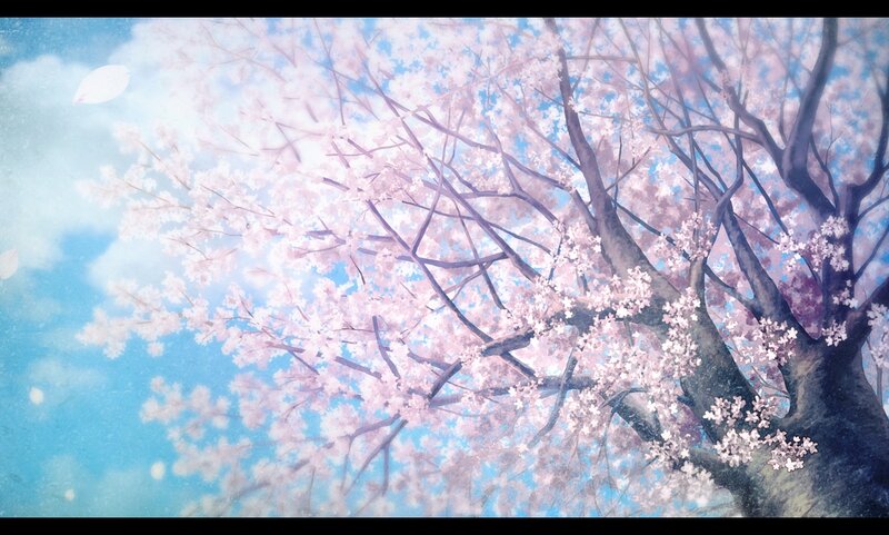 Cherry Blossom Tree — Pink, Serene, Spring, Digital Art, Branches, Clouds