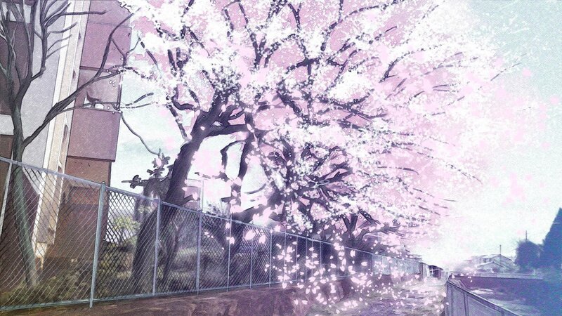 Cherry Blossom Tree — Pink, Serene, Spring, Digital Art, Fence