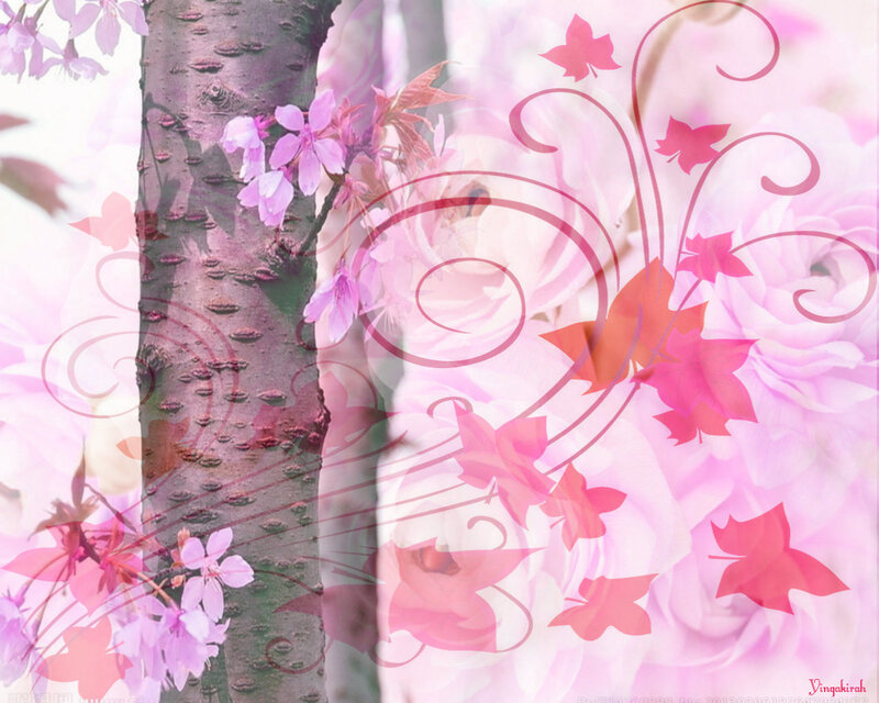 Cherry Blossom Tree — Pink, Serene, Spring, Digital Art, Flowers, Tree Trunk