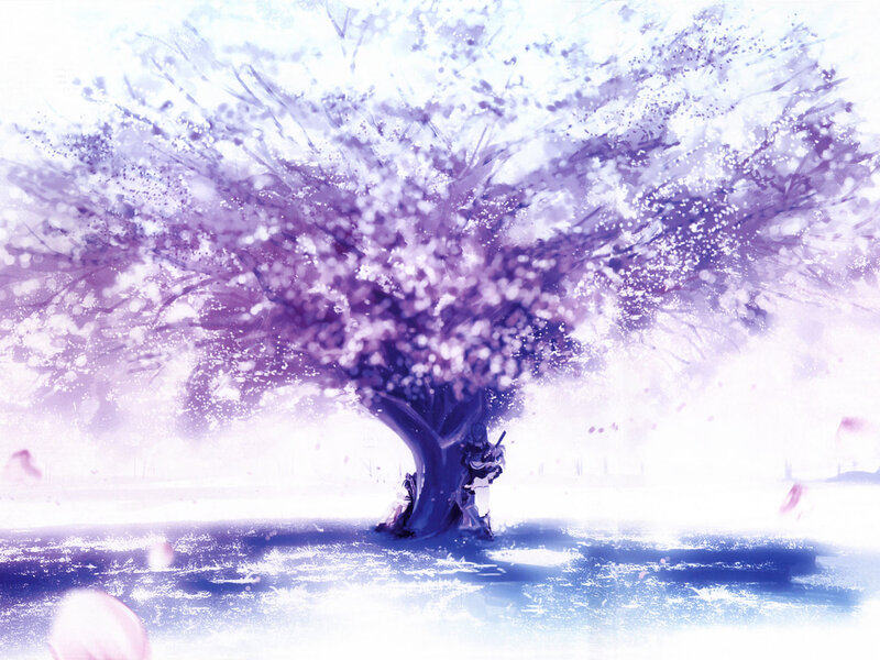 Cherry blossom tree with figures