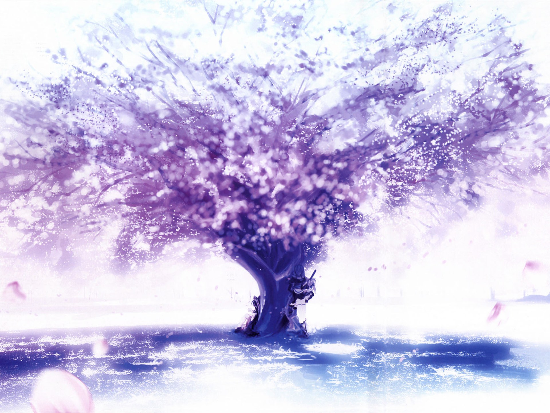 Cherry blossom tree with figures