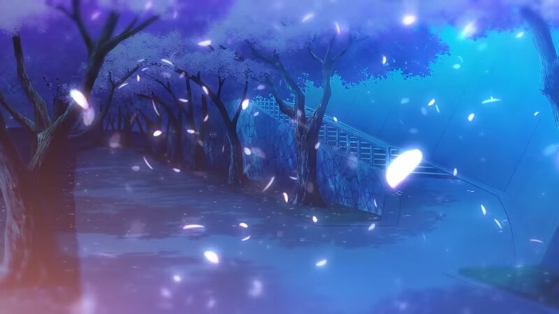 Cherry Blossom Trees at Night — Blue, Serene