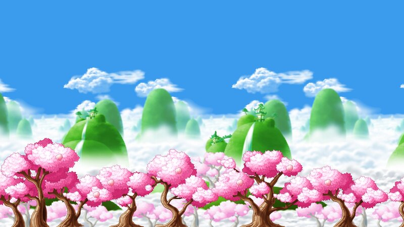 Cherry Blossom Trees — Blue, Serene, Spring, Digital Art, Clouds