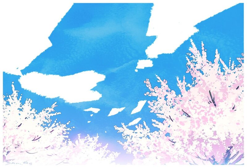 Cherry Blossom Trees — Blue, Serene, Spring, Digital Art