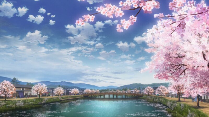 Cherry Blossom Trees by River — Pink, Serene, Spring, Anime