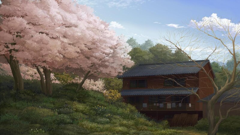 Cherry Blossom Trees — Pink, Serene, Spring, Anime, House