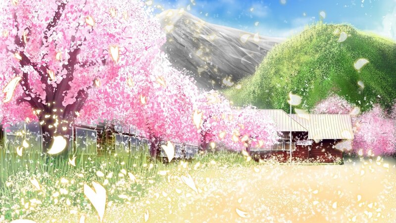 Cherry Blossom Trees — Pink, Serene, Spring, Anime, Mountain