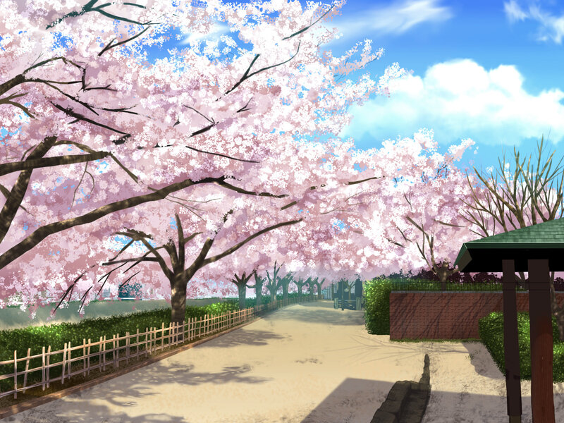 Cherry Blossom Trees — Pink, Serene, Spring, Digital Art, Path