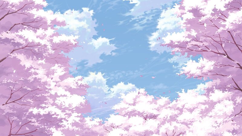 Cherry Blossom Trees — Pink, Serene, Spring, Digital Art, Sky, Clouds, Branches