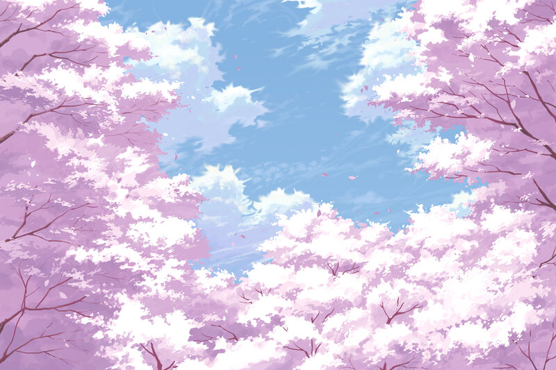 Cherry Blossom Trees — Pink, Serene, Spring, Digital Art, Sky