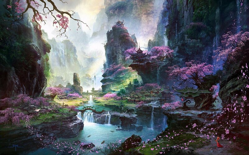 Cherry blossom valley temple
