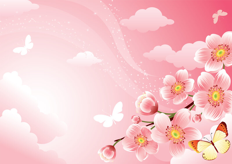 Cherry Blossoms and Butterflies — Pink, Serene