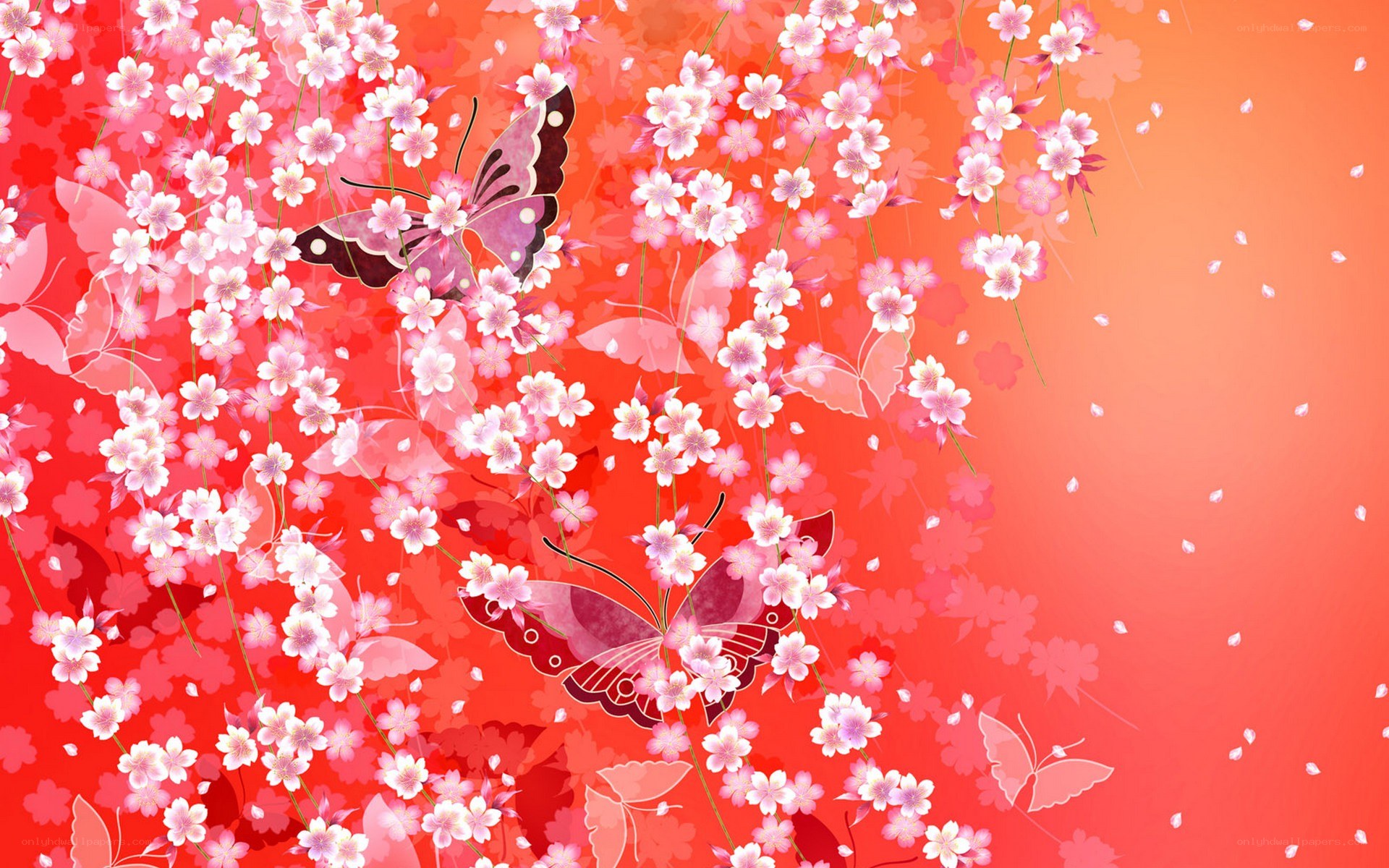 cherry blossoms and butterflies