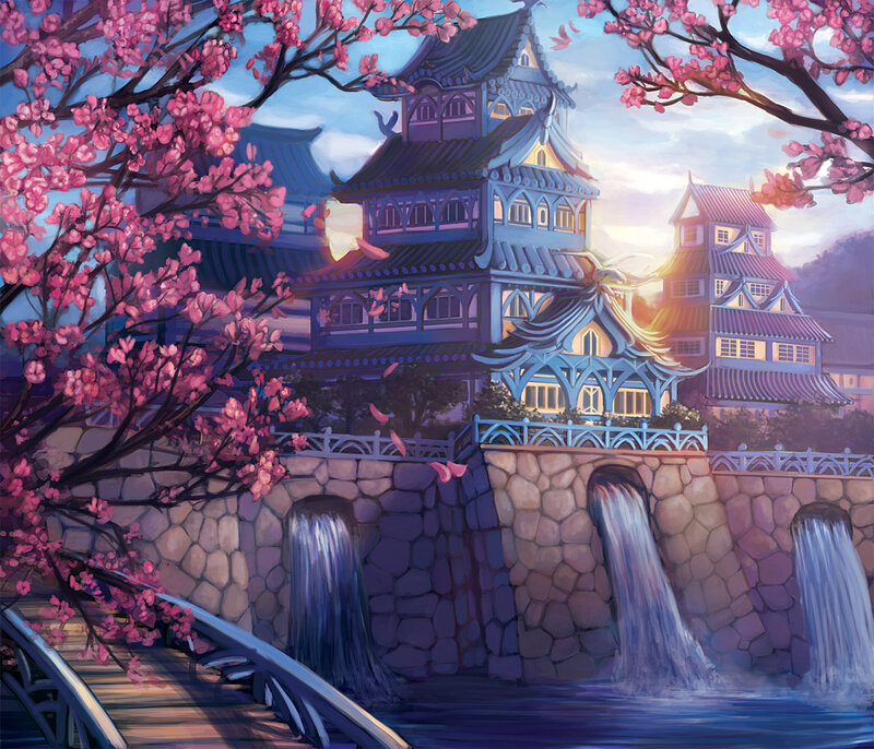 Cherry Blossoms and Castle — Pink