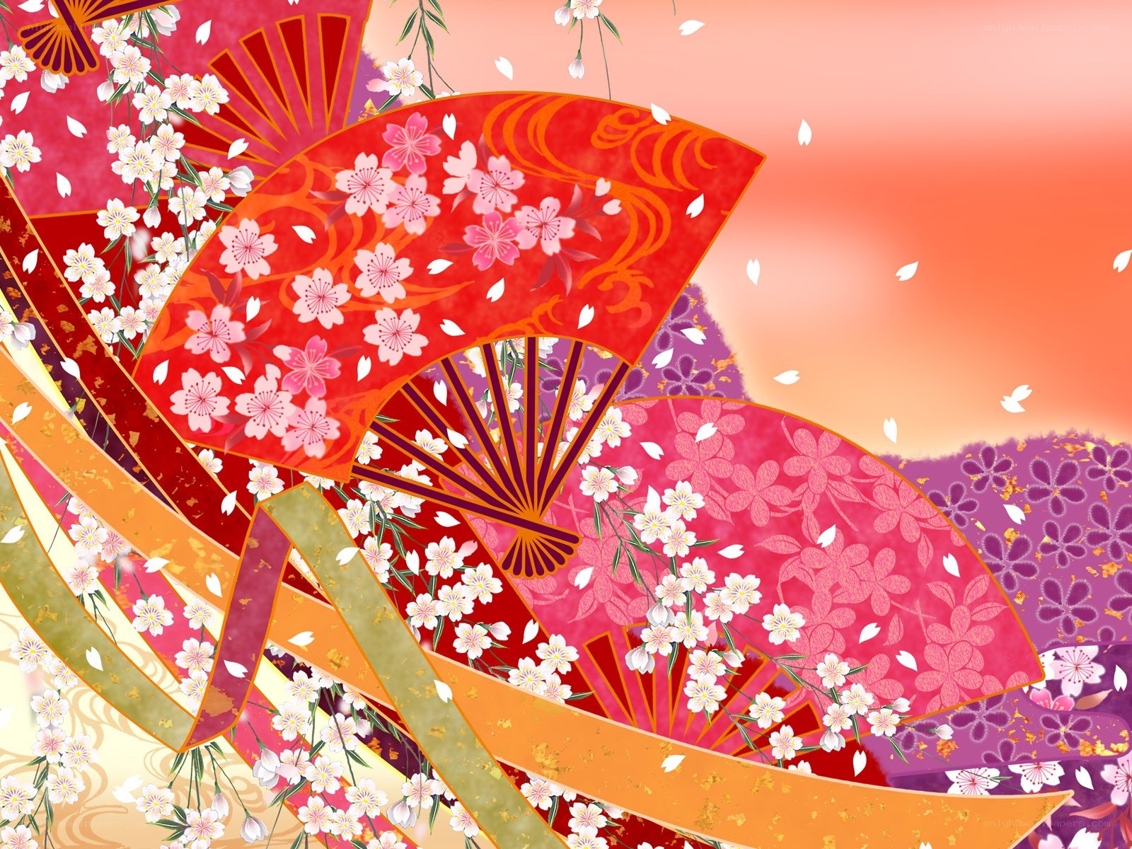 Cherry blossoms and fans