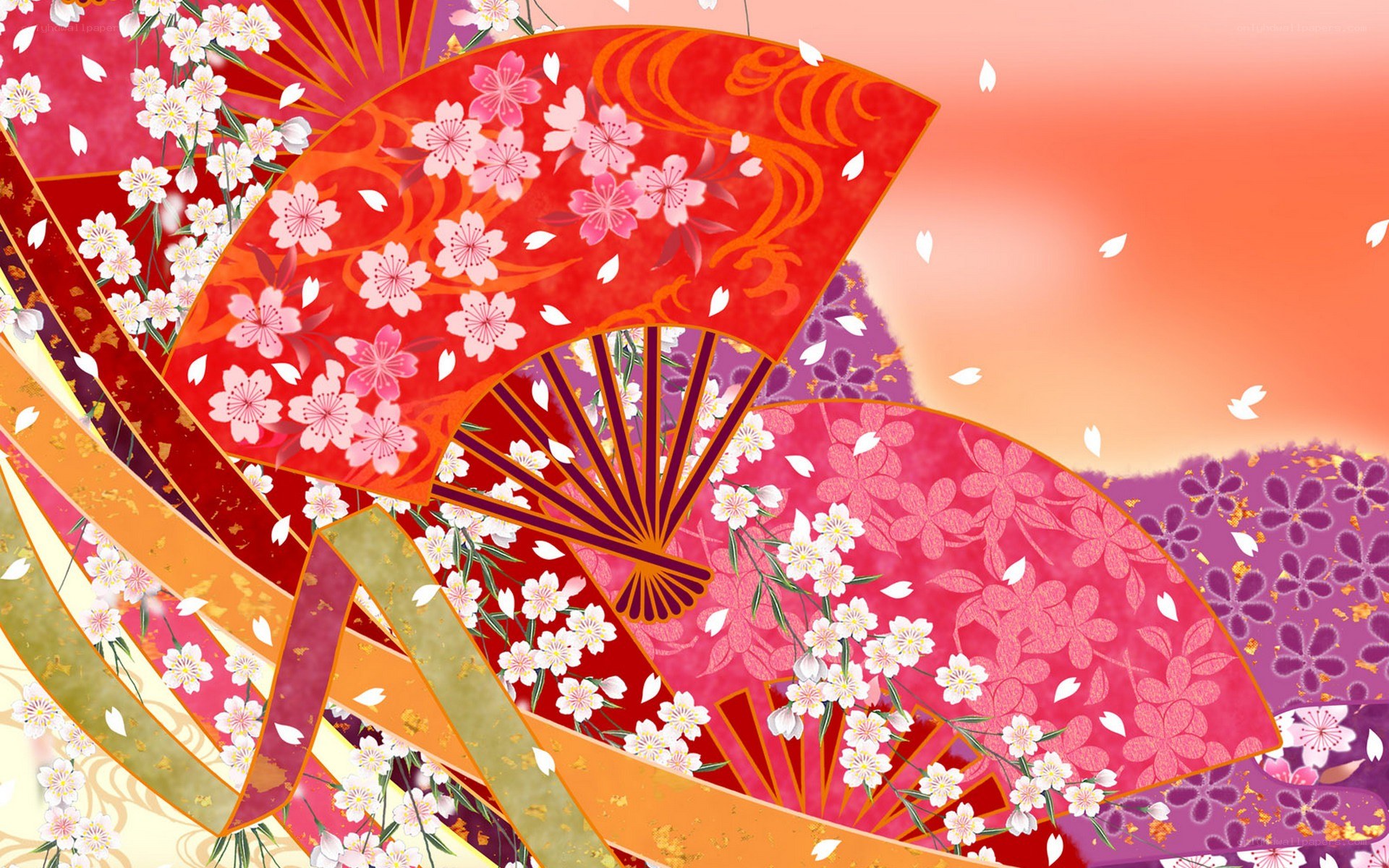 cherry blossoms and fans