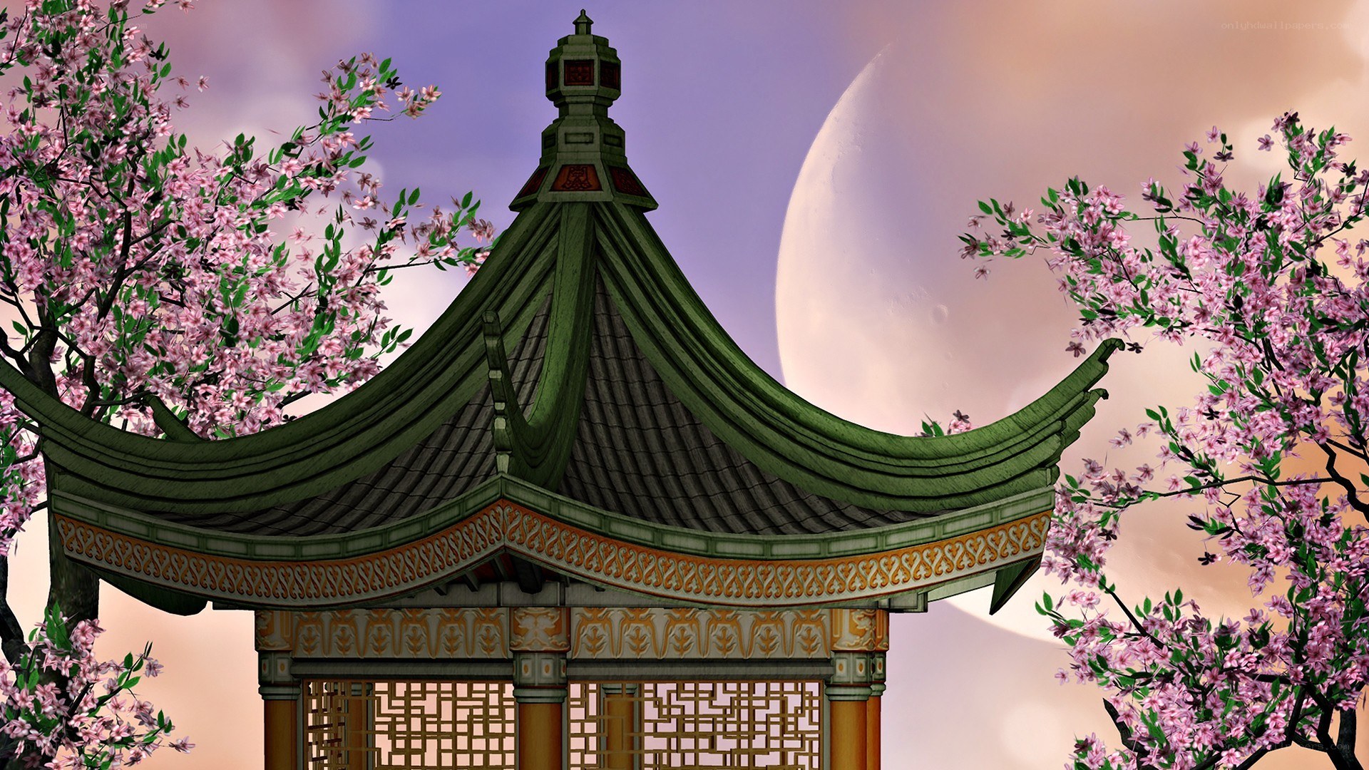 Cherry blossoms at a pagoda