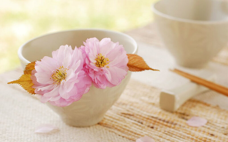 Cherry Blossoms in Bowl — Pink, Serene, Spring