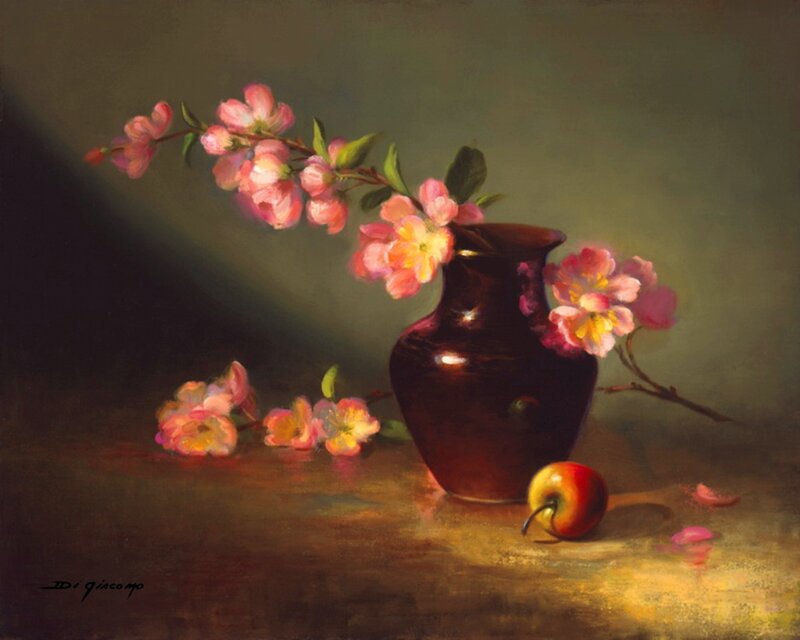 Cherry Blossoms in Vase — Brown, Serene