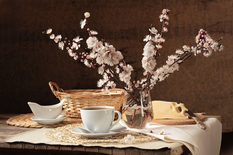 Cherry Blossoms in Vase — Brown