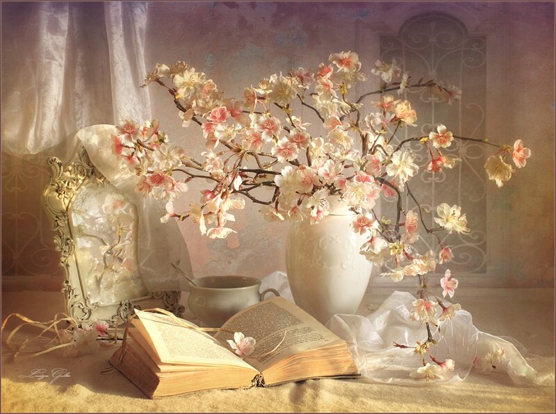 Cherry Blossoms in Vase — White, Serene