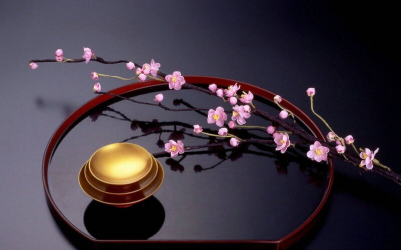 Cherry blossoms on a tray