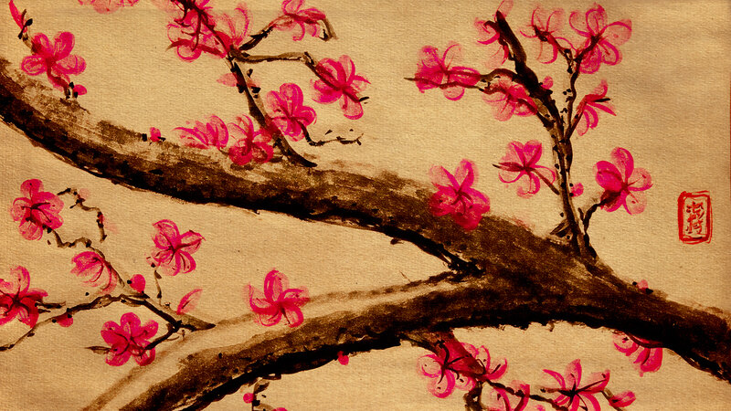 Cherry Blossoms on Branch — Brown, Serene, Spring