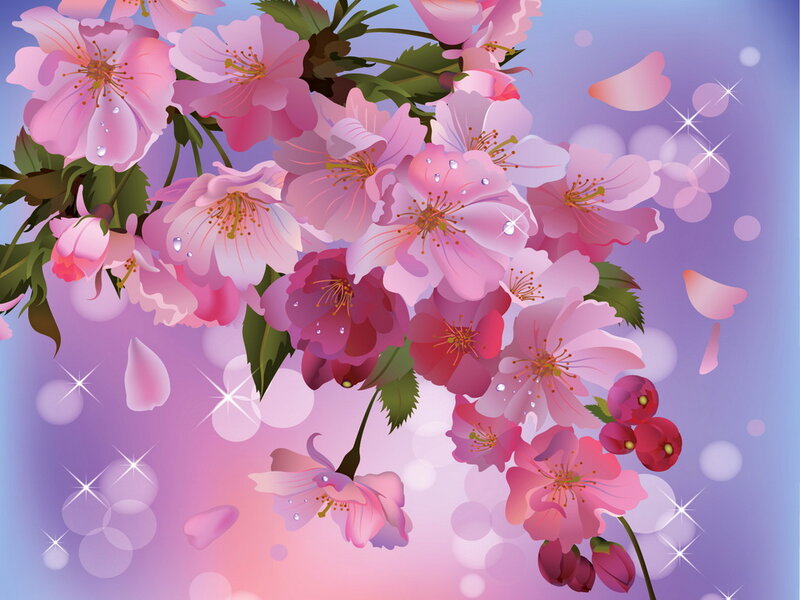 Cherry Blossoms on Branch — Pink, Dreamy