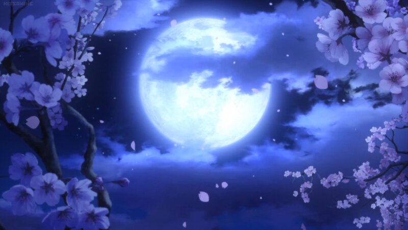 Cherry Blossoms under Moon — Blue