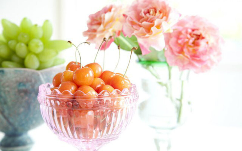 Cherry Bowl with Grapes