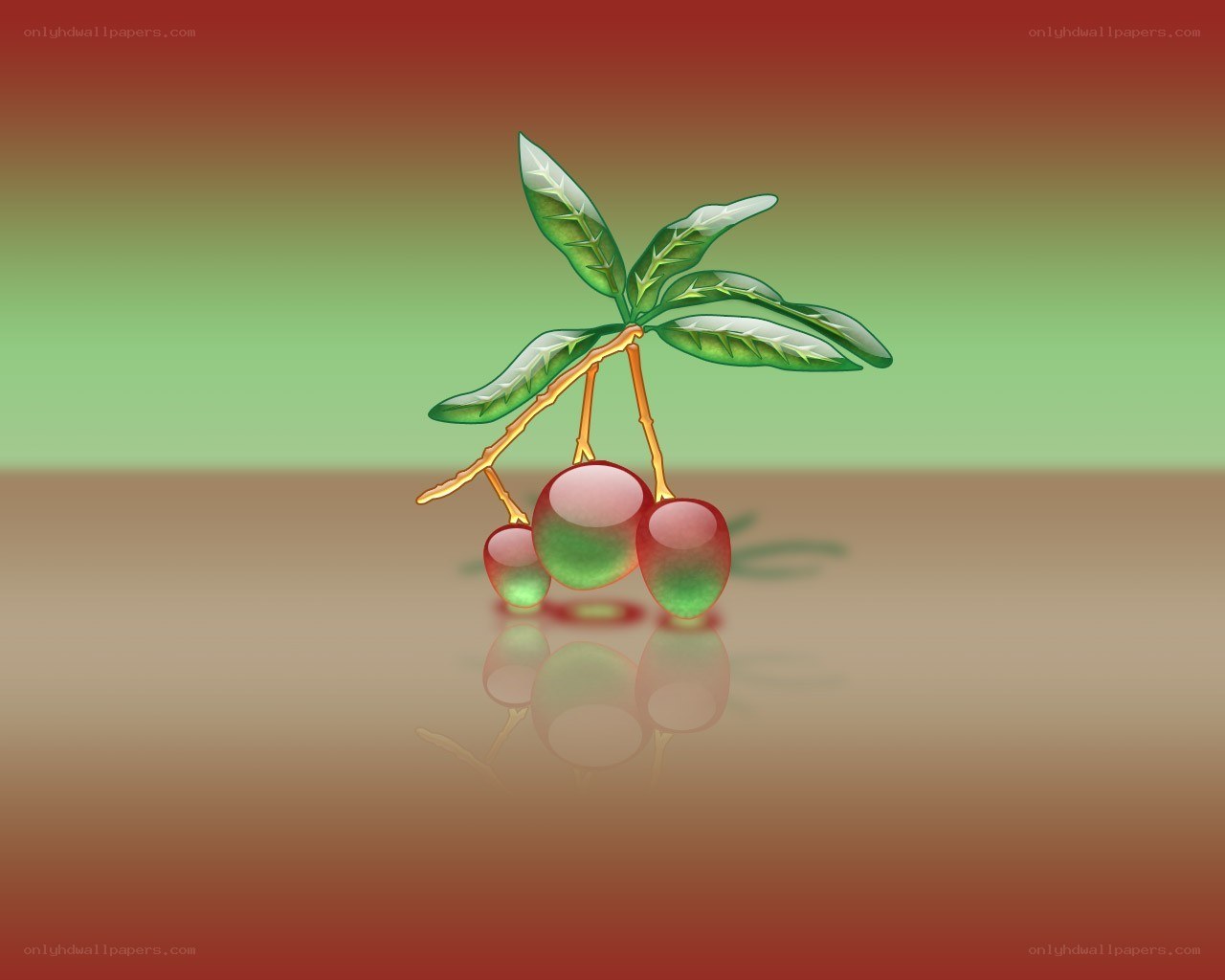 Cherry branch with leaves