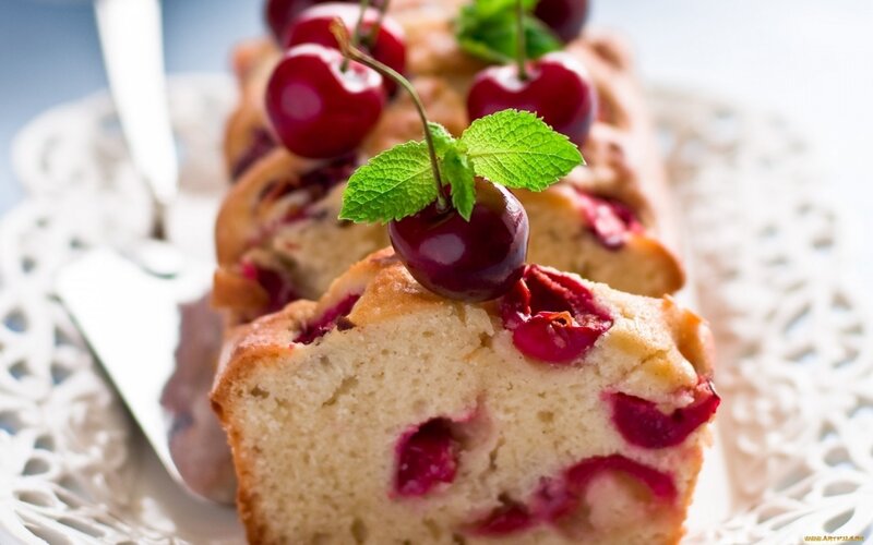 Cherry Cake Slice — White, Appetizing