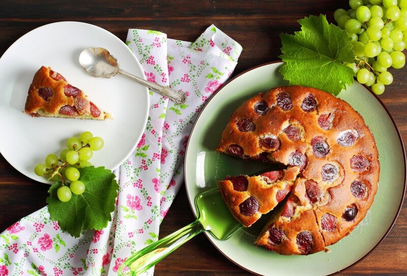 Cherry Cake with Grapes