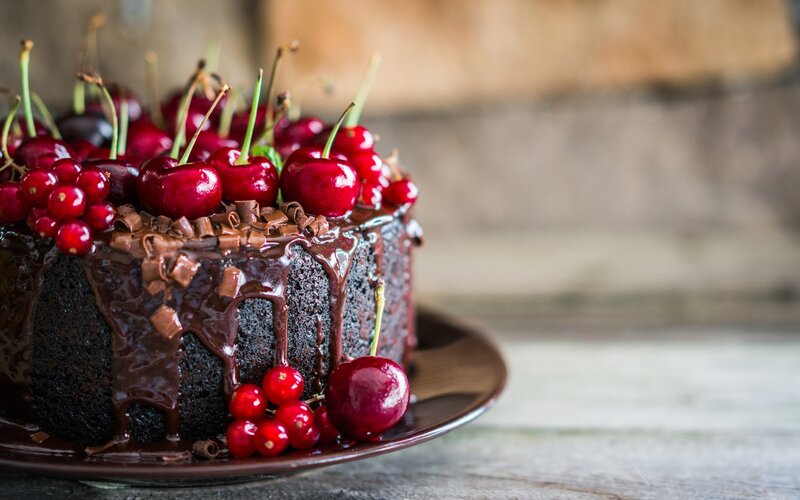 Cherry Chocolate Cake — Brown, Appetizing, Photograph, Cherries