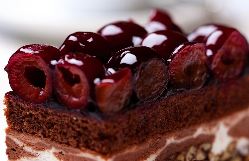 Cherry Chocolate Cake — Brown, Appetizing, Photograph