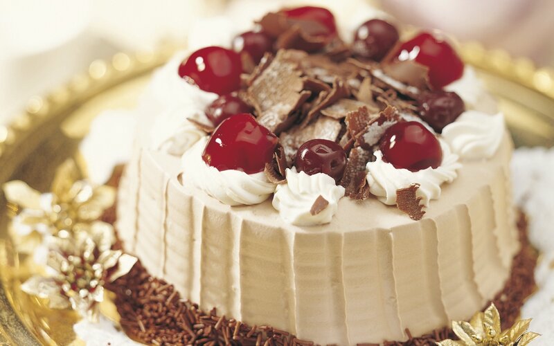 Cherry Chocolate Cake — Brown, Festive, Photograph